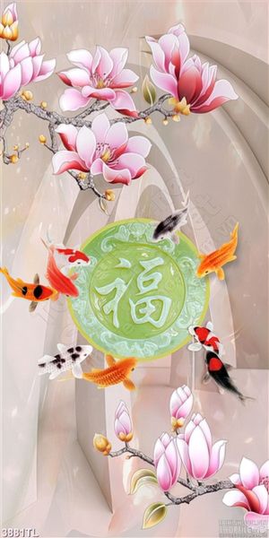 Tranh khổ dọc hoa lan ngọc và cá koi