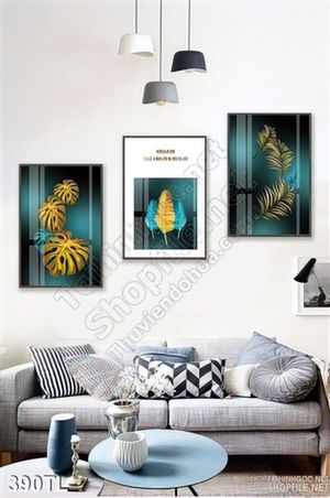 Tranh lụa 3D lá vàng kim tiền đẹp