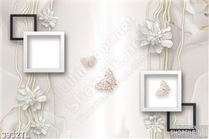 Tranh lụa hoa trắng trang trí ô vuông
