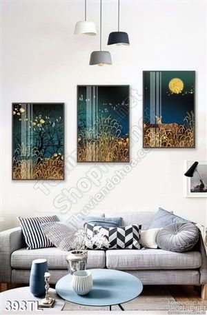 Tranh lụa 3D cỏ vàng trang trí treo tường đẹp