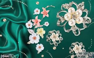 Tranh lụa xanh hoa ngọc trai 5D