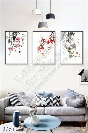 Tranh lụa 3D hoa đào trang trí phòng khách