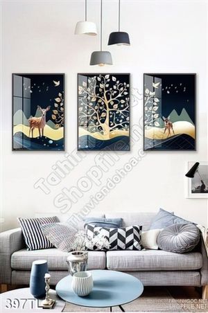 Tranh lụa 3D hươu nai trang trí treo tường