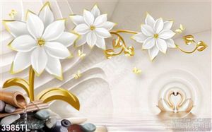 Tranh lụa hoa cúc trắng và ống trúc nước