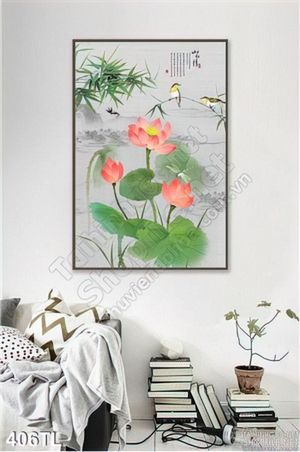 Tranh lụa 3D hoa sen đẹp