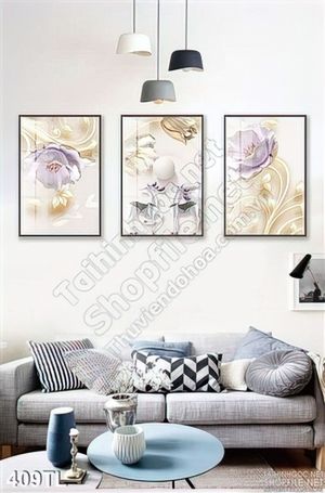Tranh lụa 3D hoa sen trang trí phòng khách