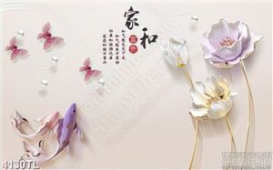 Tranh hoa cá koi và hoa anh túc