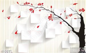 Tranh lụa cành hoa đỏ trang trí ô vuông
