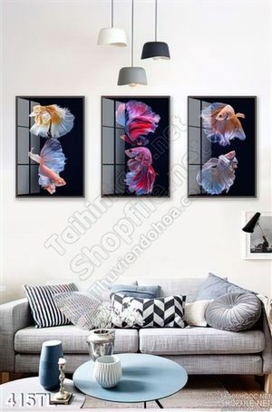 Tranh lụa 3D cá in kính đẹp