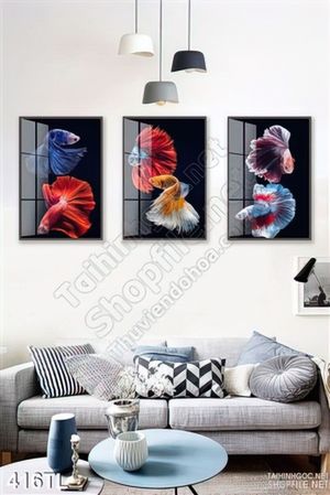 Tranh lụa 3D cá trang trí đẹp