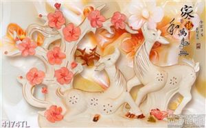 Tranh 3D nghệ thuật nai và hoa