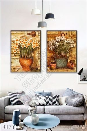 Tranh lụa 3D bình hoa nghệ thuật treo tường