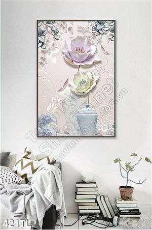 Tranh lụa 3D hoa Sen nghệ thuật đẹp