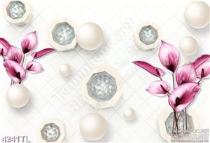 Tranh lụa lá môn tím điểm ngọc trai