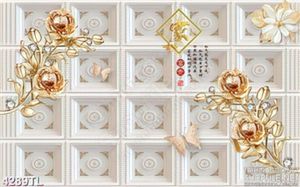 Tranh in gạch hoa decor khảm vàng
