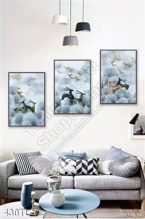 Tranh lụa 3D hươu nai trang trí phòng khách