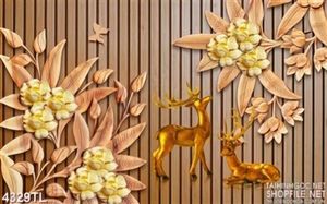 Tranh gỗ khóm hoa vàng psd