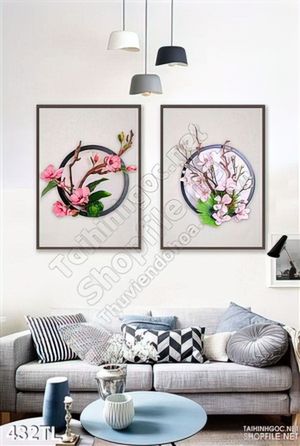 Tranh lụa 3D hoa đào đẹp