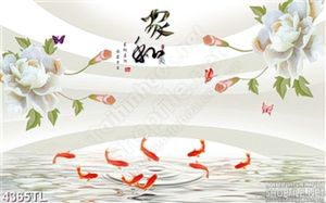 Tranh lụa hoa mẫu đơn và cá koi