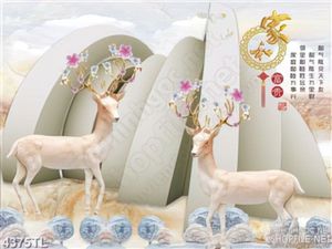 Tranh lụa hai chú nai đội hoa