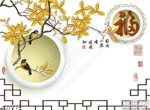 Tranh in tường hoa và chim én xuân