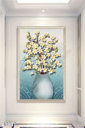 Tranh lụa bình hoa ngọc đẹp