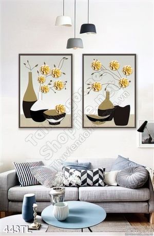 Tranh lụa 3D bình hoa treo tường độc đáo
