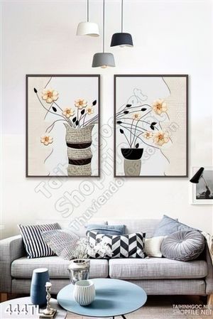 Tranh lụa 3D bình hoa trang trí phòng khách