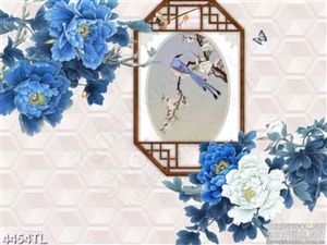 Tranh lụa hoa mẫu đơn xanh dương