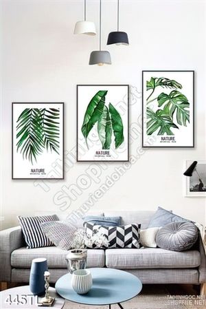 Tranh lụa 3D lá cây trang trí treo tường