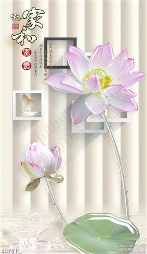 Tranh khổ dọc hoa sen hồng 3D