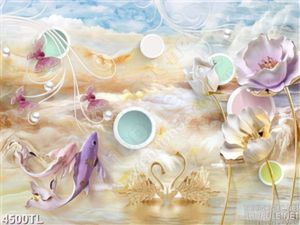 Tranh lụa cá koi và hoa décor