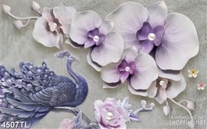 Tranh lụa hoa lan tím và chim công