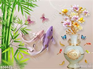 Tranh lụa cá chép tím và hoa