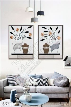 Tranh lụa 3D bình hoa hồng treo tường