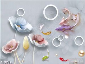 Tranh lụa cá koi tím và hoa cúc 4D