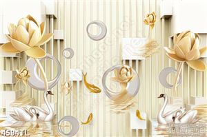 Tranh 3D hoa sen vàng và cá koi gold
