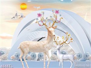 Tranh lụa tuần lộc hình khối tròn