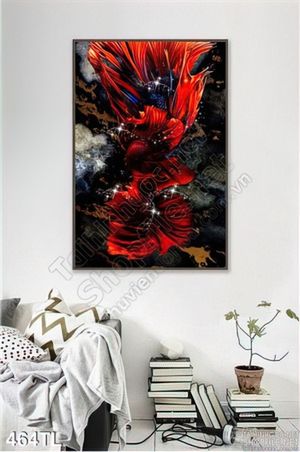 Tranh lụa 3D hoa cá đẹp độc đáo