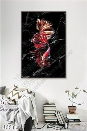 Tranh lụa 3D sơn dầu cá đẹp