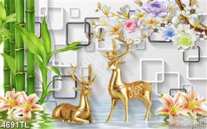 Tranh lụa tuần lộc in bóng nước 5D