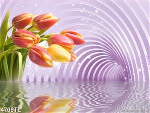Tranh hoa tulip và vòng xoáy tím