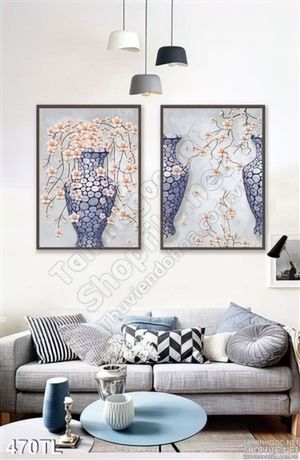 Tranh lụa 3D bình hoa Mai cổ treo tường