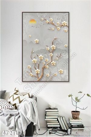 Tranh lụa 3D hoa Mai mùa xuân đẹp