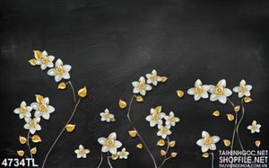 Tranh lụa nền đen hoa trắng