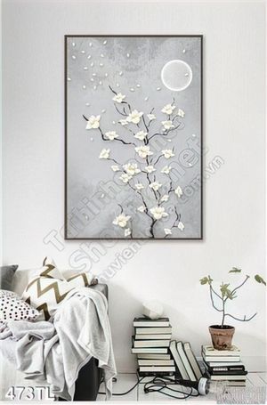Tranh lụa 3D hoa Mai trang trí phòng khách