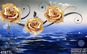 Tranh hoa hồng vàng nền xanh biển