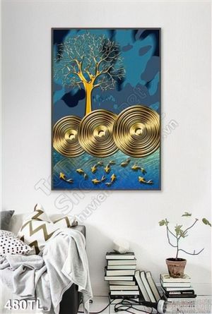 Tranh lụa 3D trống đồng nghệ thuật treo tường
