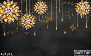 Tranh lụa nền đen hoa trang trí đẹp