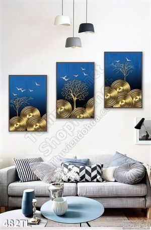 Tranh lụa 3D trống đồng vàng treo tường đẹp